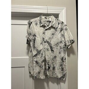Cubavara Hawaiian Shirt Men XL Black White Tropical Modern Fit Classic Button-Up
